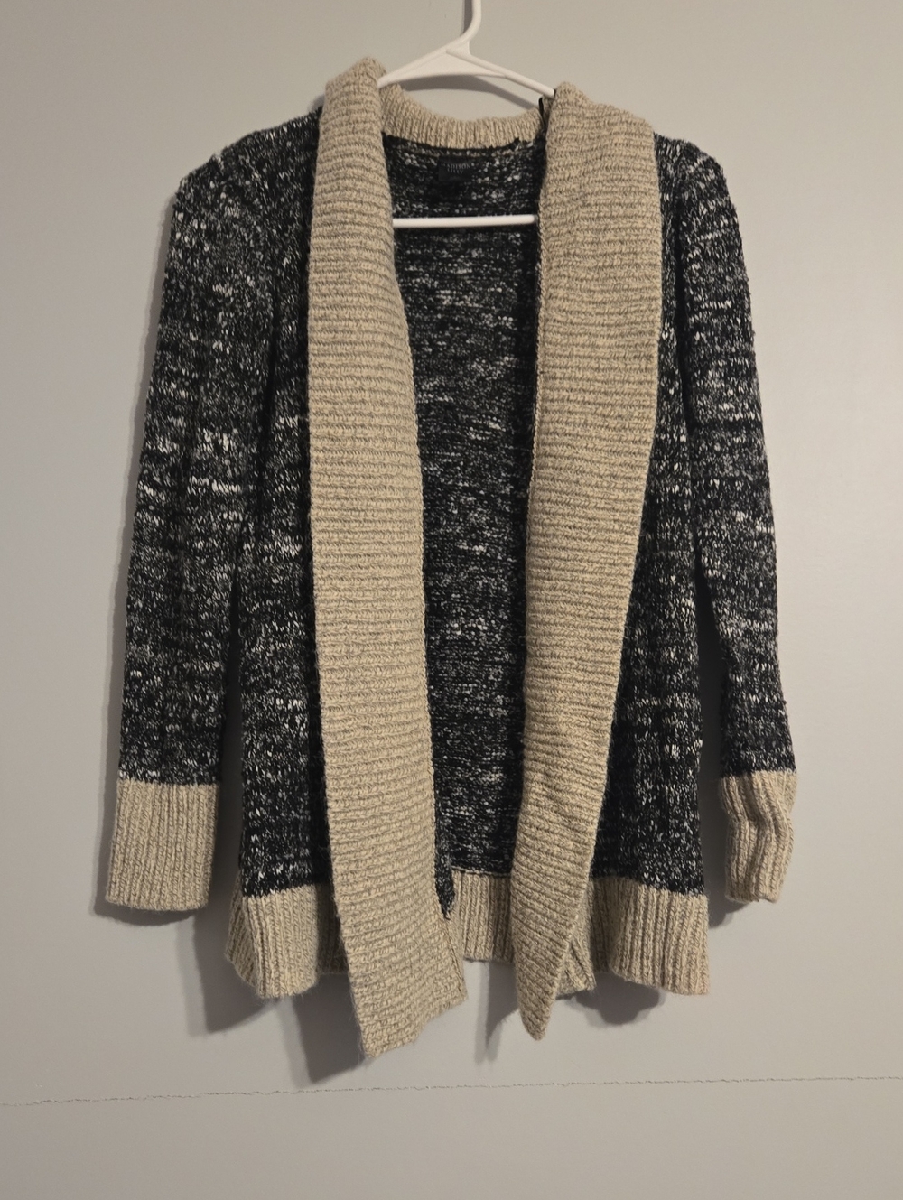 Madison Lily Cozy Open-Front Knit Cardigan - Black & Cream, Small